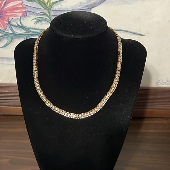 Gold plated stainless steel stone choker necklace - Picture 2 of 3